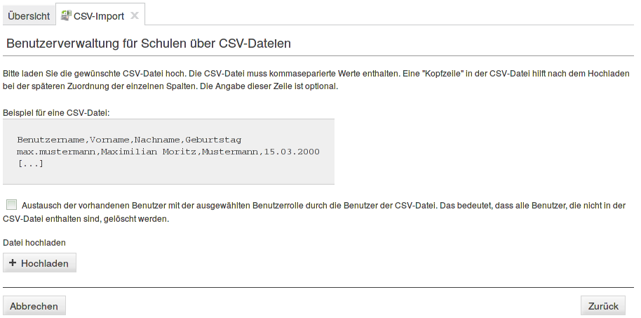 CSV-Import: Upload der CSV-Datei