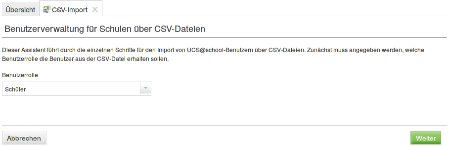 CSV-Import: Auswahl der Benutzerrolle