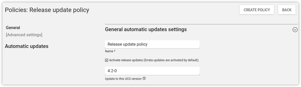 Updating UCS systems using an update policy
