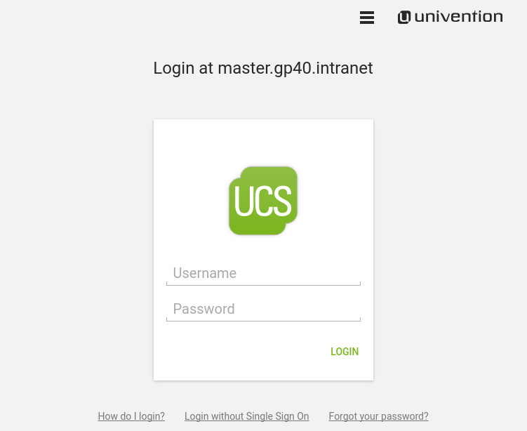 The single sign-on login page