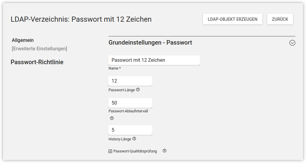 Konfiguration einer Passwort-Richtlinie