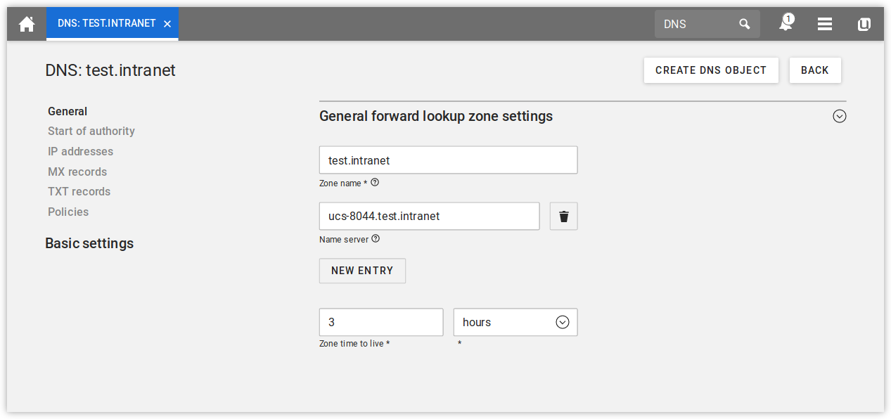 Configuring a forward lookup zone in UMC
