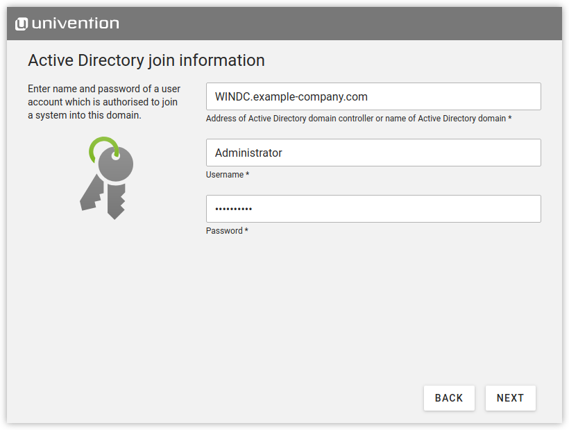Information on the Active Directory domain join