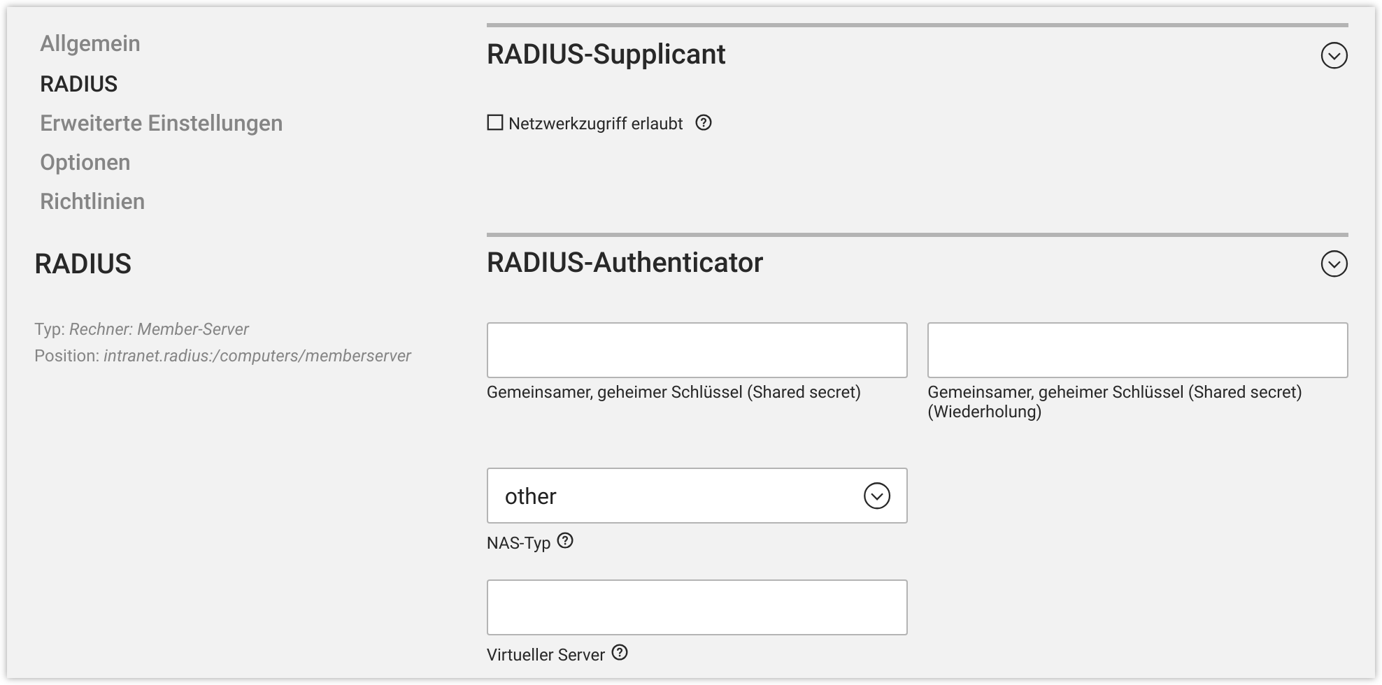 RADIUS an einem Computerobjekt einstellen