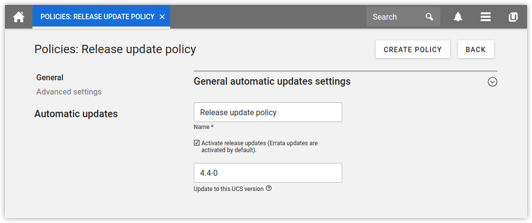 Updating UCS systems using an update policy