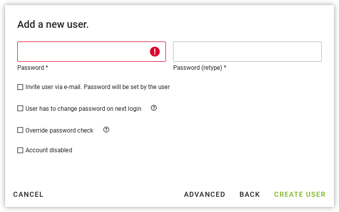 Password setting for a new user