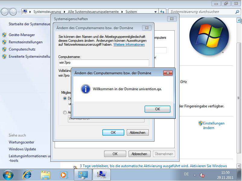 Domänenbeitritt eines Windows 7-Systems