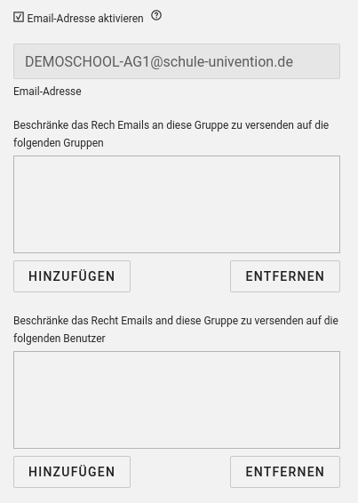 Konfiguration der Email-Adresse für eine Arbeitsgruppe