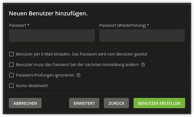 Passwortvergabe für einen neuen Benutzer