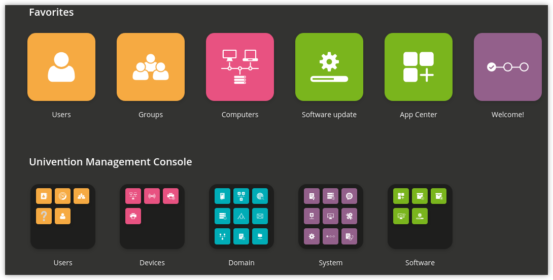 Univention Management Console overview with App Center Module