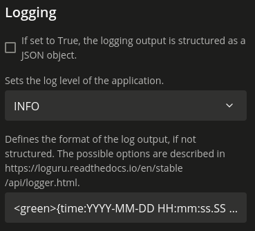 The Logging settings category of the Management API in the Univention App Center