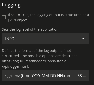 The *Logging* settings category of the Authorization API in the Univention App Center