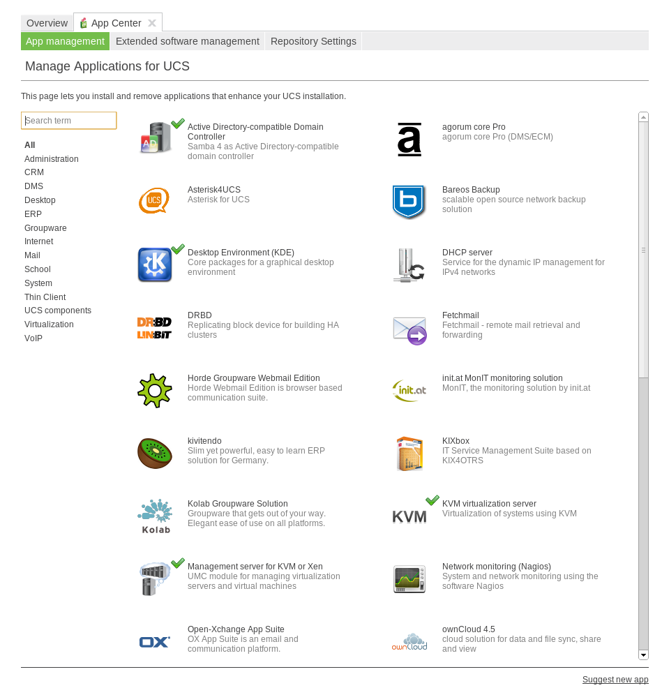 Overview of applications available in the App Center