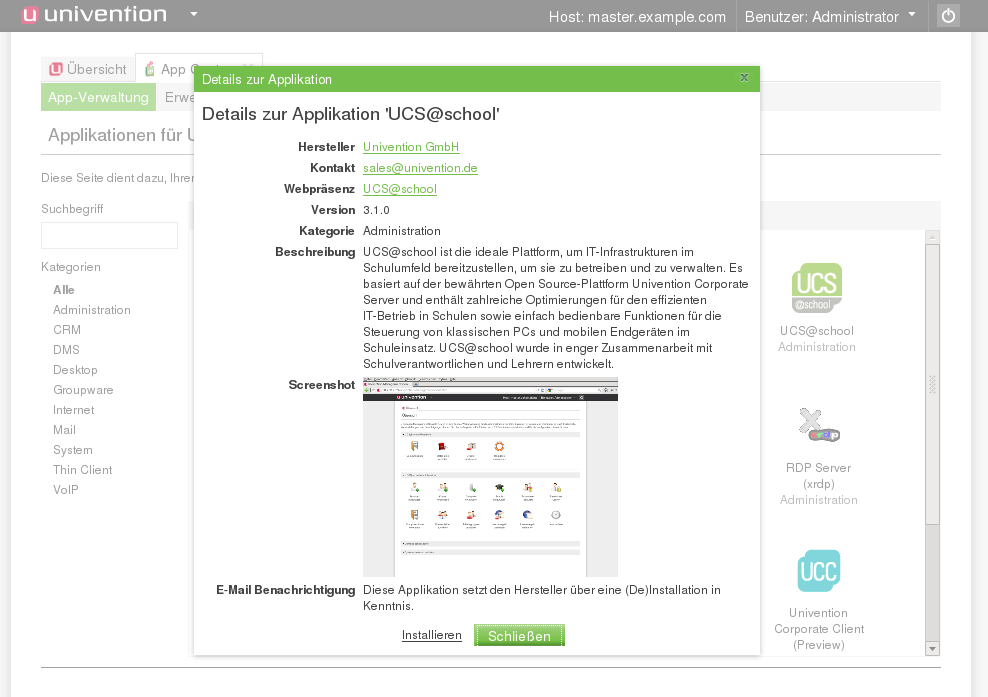 Installation von UCS@school über das Univention App Center