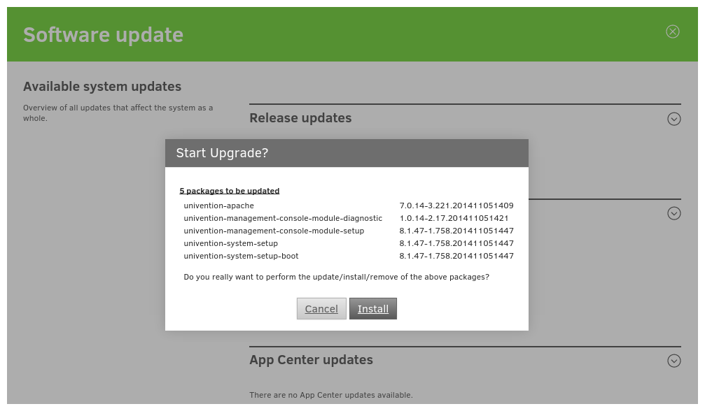 Updating a UCS system in UMC