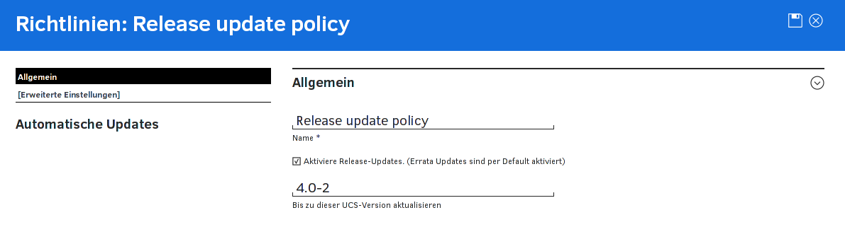 Aktualisierung eines UCS-Systems über eine Update-Richtlinie