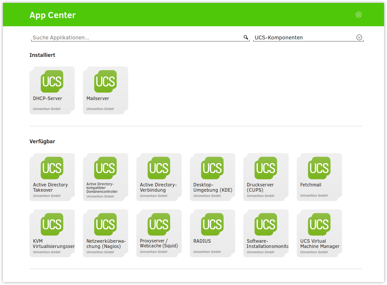 Auswahl von UCS-Komponenten im App Center