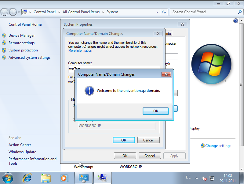 Domain join of a Windows 7 system