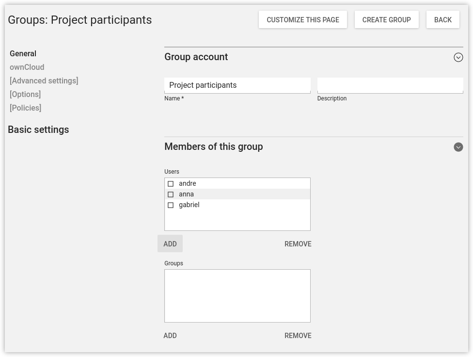 Creating a group in UMC