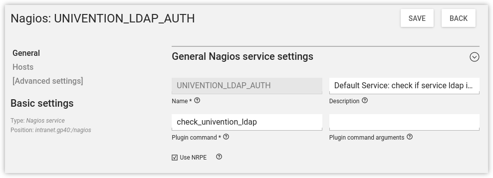 Configuring a Nagios service