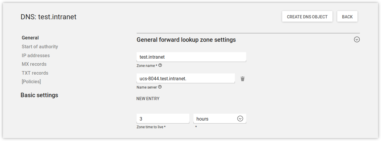 Configuring a forward lookup zone in UMC
