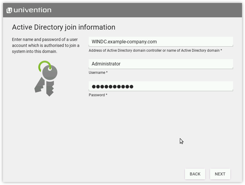 Information on the Active Directory domain join