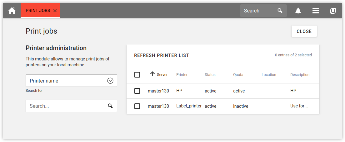 List of available printers