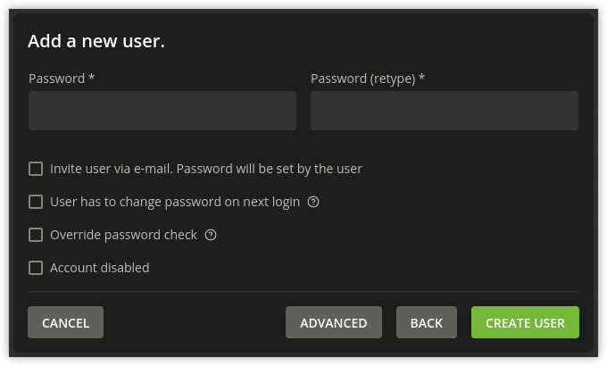 Password setting for a new user