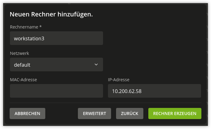 Anlegen eines Rechners im UMC-Modul
