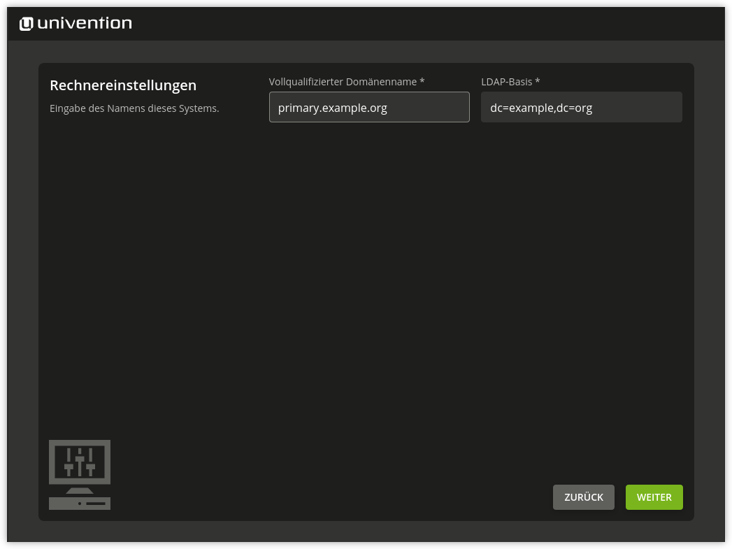 Angabe des Rechnernamens und der LDAP-Basis