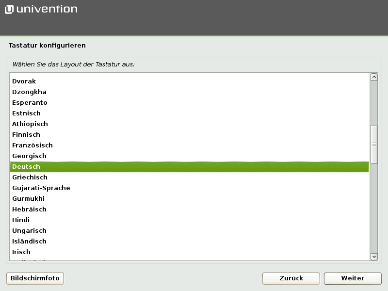 Auswahl der Tastaturbelegung