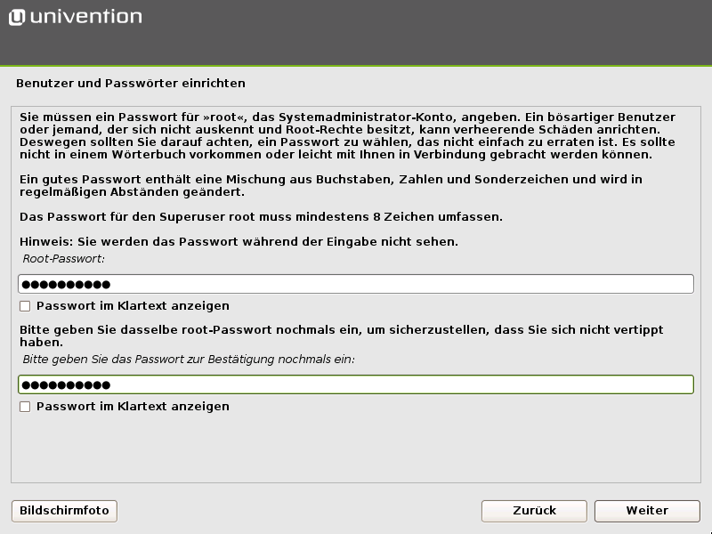 root-Passwort einrichten