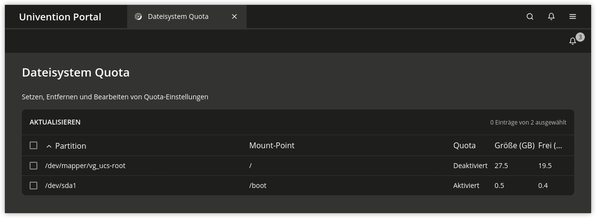 Das UMC Modul *Dateisystem Quota*