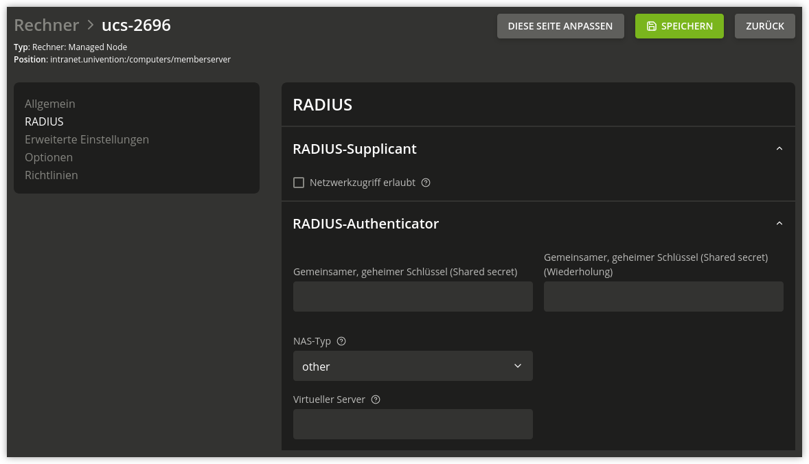 *RADIUS-Authenticator* Optionen