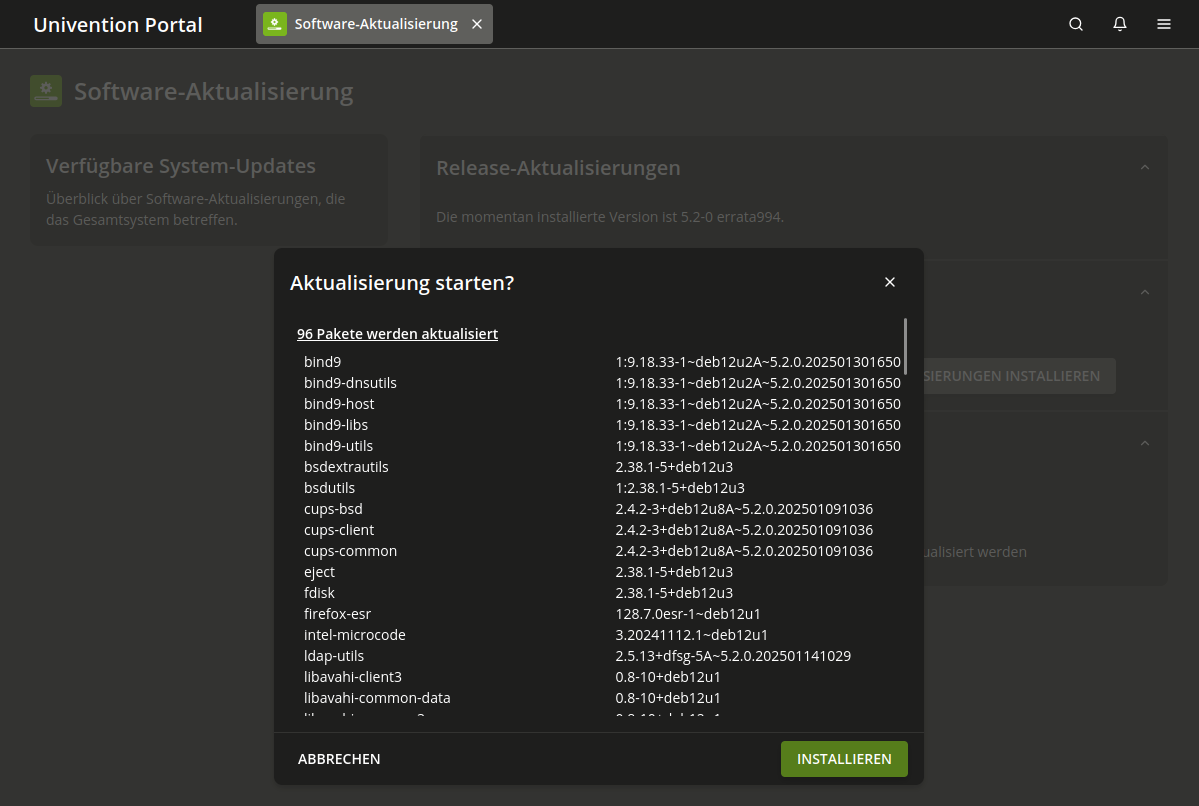 Aktualisierung eines UCS-Systems über das UMC-Modul 'Software-Aktualisierung'