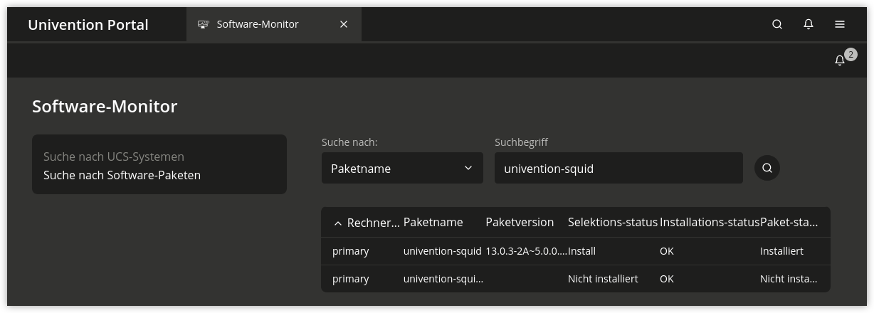 Suche nach Paketen im Software-Monitor