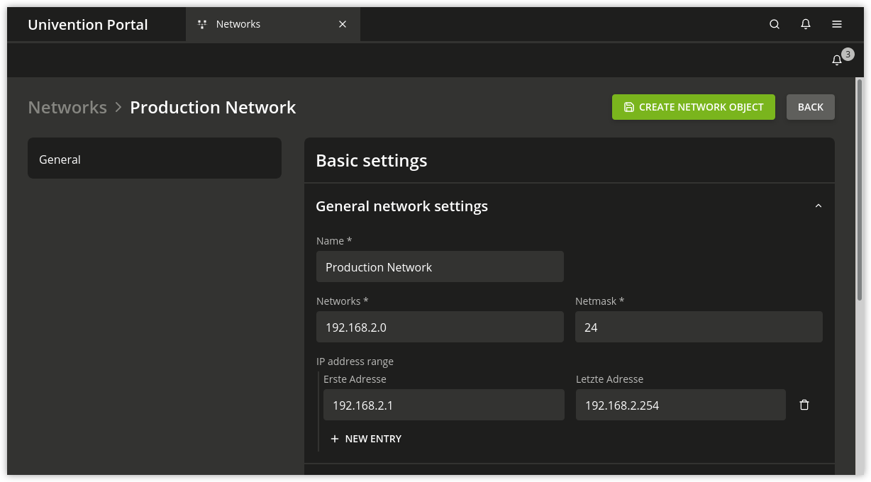 Creating a network object