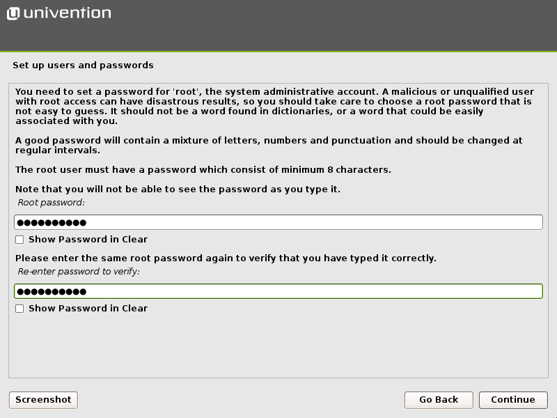 Setting the root password