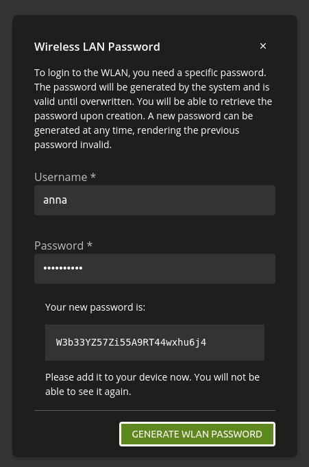 The page in the Self Service to get a RADIUS specific password