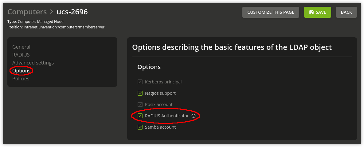 RADIUS option