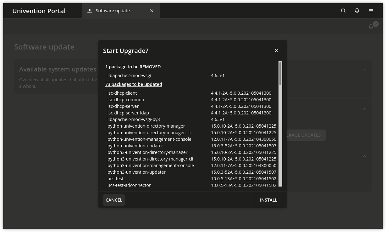 Updating a UCS system via UMC module 'Software update'