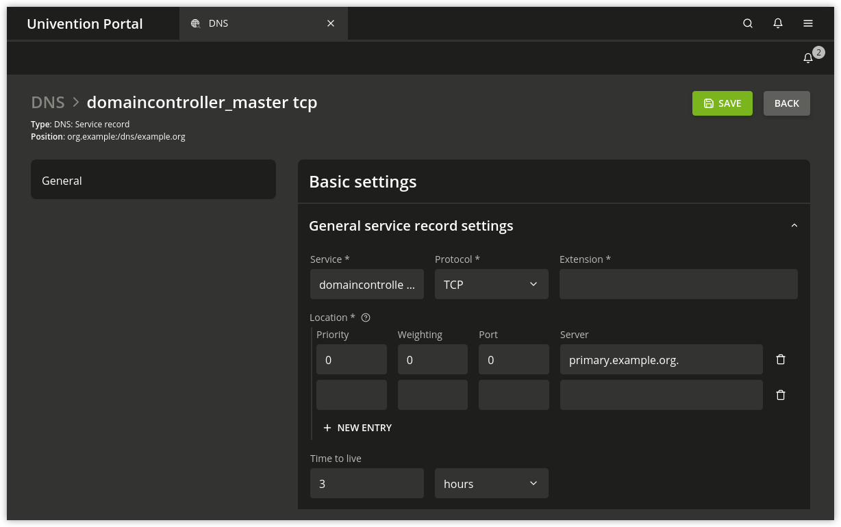 Configuring a service record