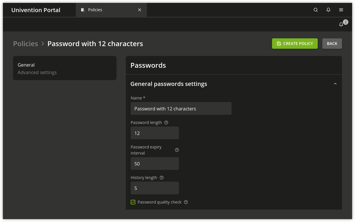 Configuring a password policy