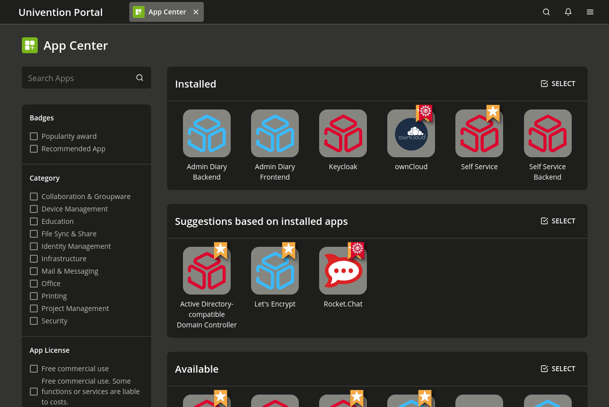 Overview of applications available in the App Center