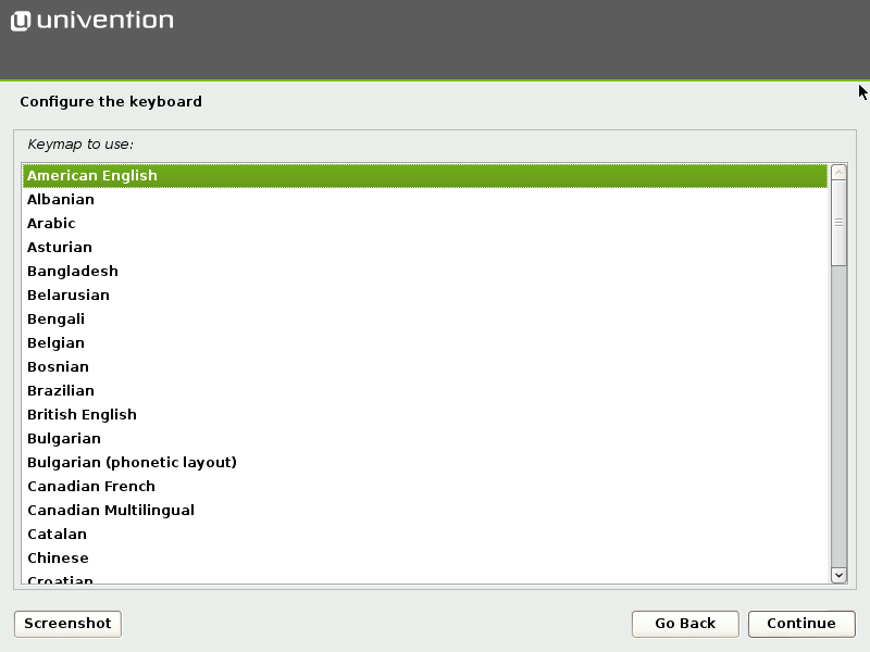 Selecting the keyboard layout