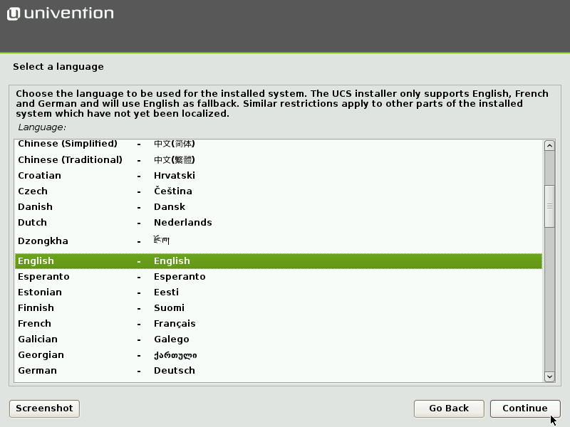 Selecting the installation language