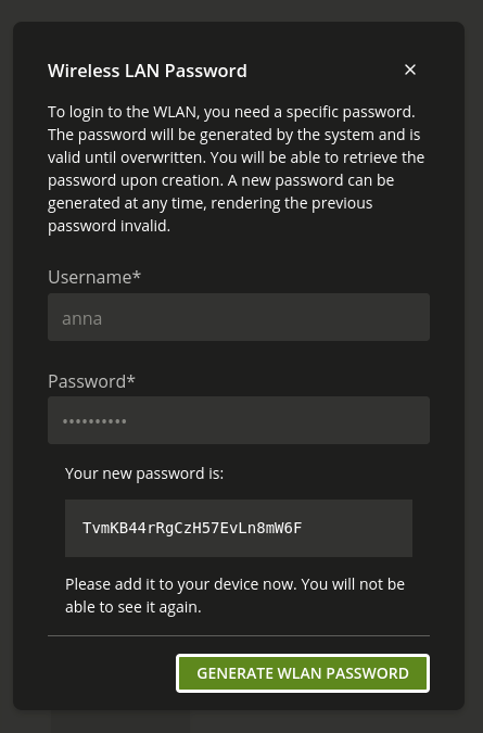 The page in the Self Service to get a RADIUS specific password