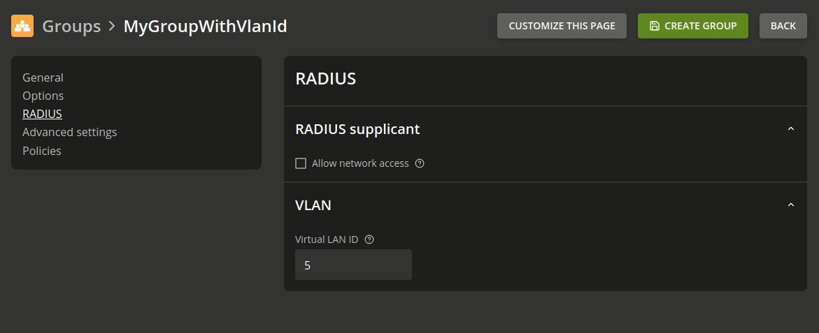 Assigning VLAN ID to a user group