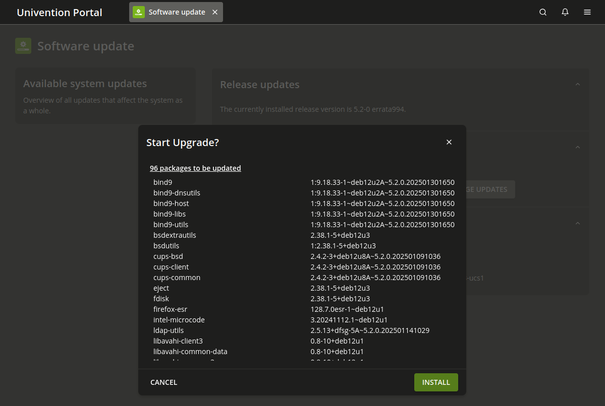 Updating a UCS system via UMC module 'Software update'