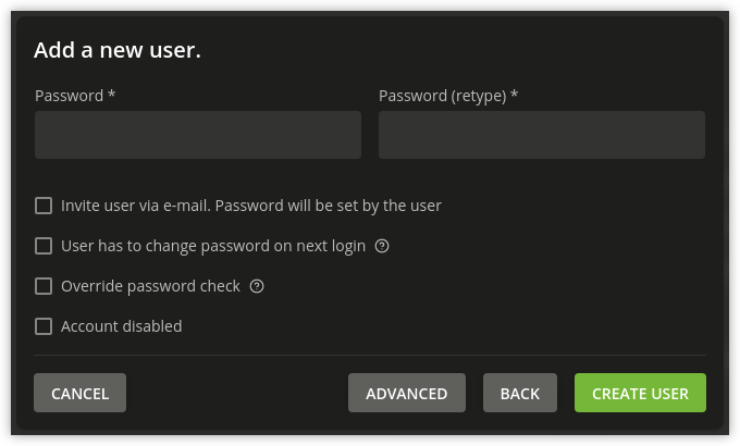 Password setting for a user